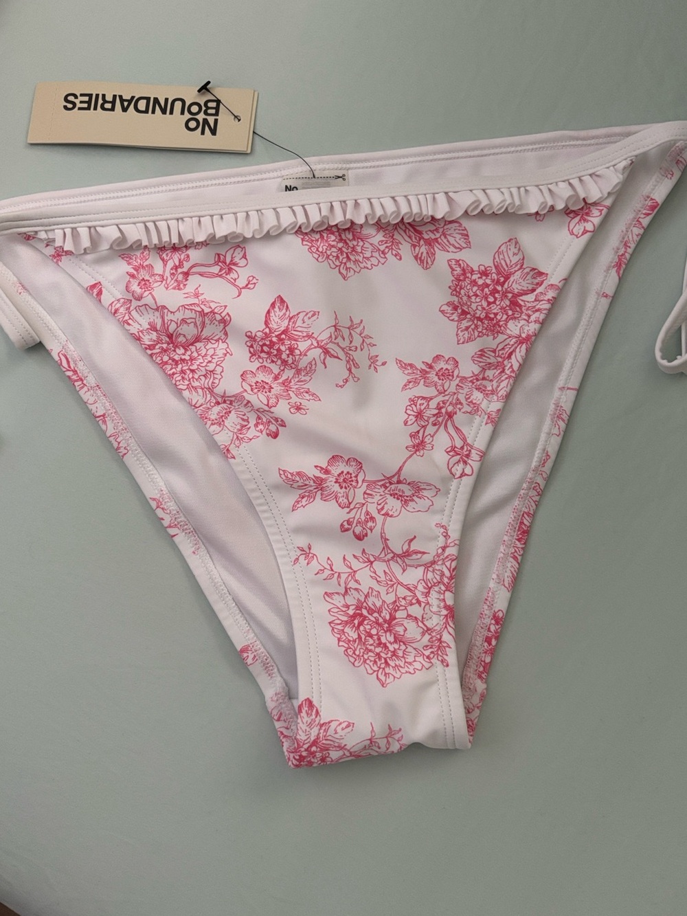 Ruffle String  Bikini Bottom with Pink Floral Print